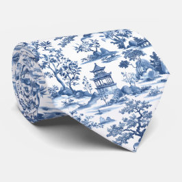 Corbata Elegante Pagoda Blue Chinoiserie Toile