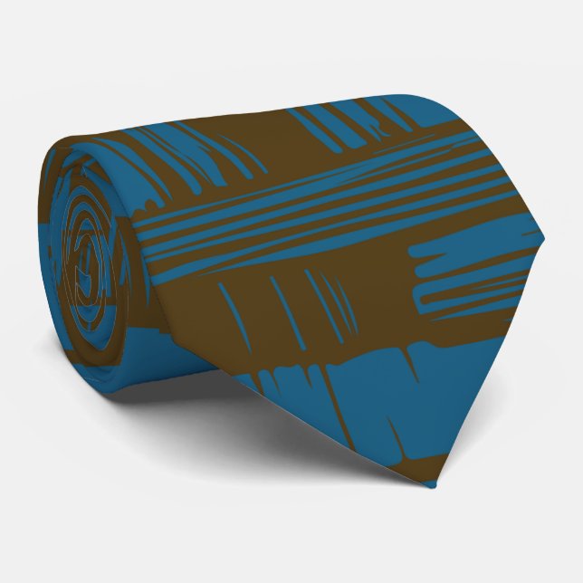 Corbata Elegante patrón abstracto azul y marrón (Enrollado)