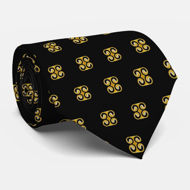 Corbata Elegante Patrón Amarillo Real Negro (Enrollado)