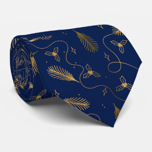 Corbata Elegante patrón azul y dorado de Navidad