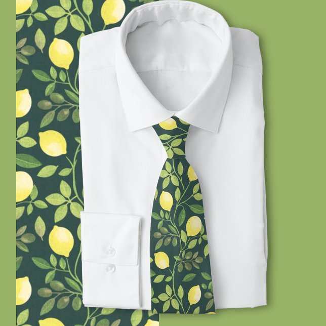 Corbata Elegante patrón botánico de limón en moda  (Subido por el creador)