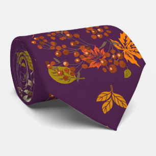 Corbata Elegante patrón botánico floral otoñal Ciruela Oto