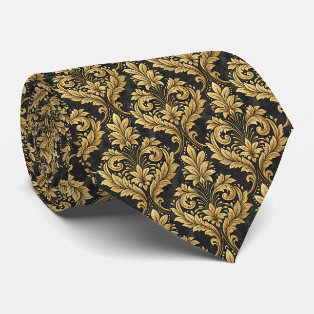 Corbata Elegante patrón de baldosas de oro negro (Enrollado)