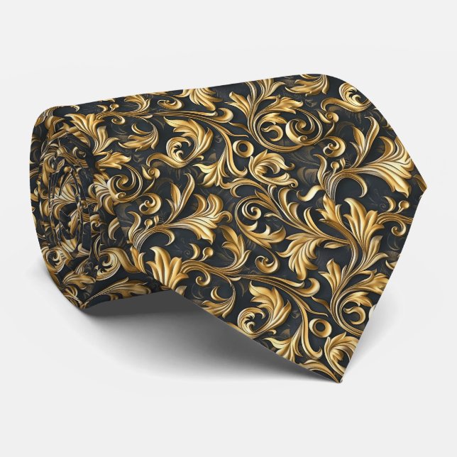 Corbata Elegante patrón de baldosas de oro negro (Enrollado)