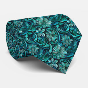 Corbata Elegante patrón de baldosas florales en azul verde