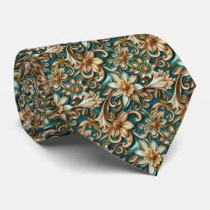 Corbata Elegante patrón de baldosas florales en color azul