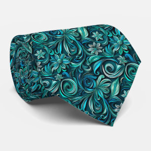 Corbata Elegante patrón de baldosas florales en color azul