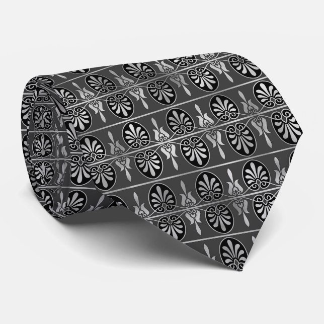 Corbata elegante patrón de baldosas negro plateado (Enrollado)