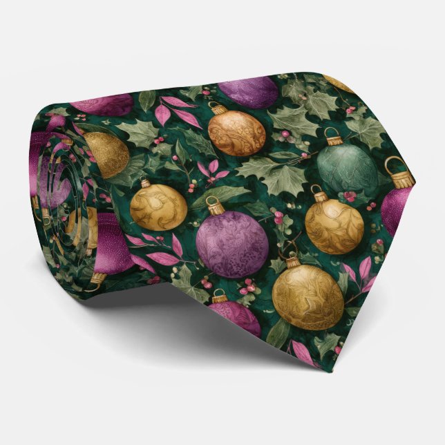 Corbata Elegante Patrón de Bolas Navideñas Festivas (Enrollado)