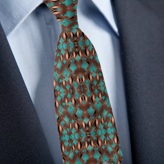 Corbata Elegante patrón de cobre y turquesa (Subido por el creador)