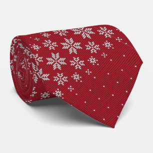 Corbata Elegante patrón de copo de nieve Navidad rojo