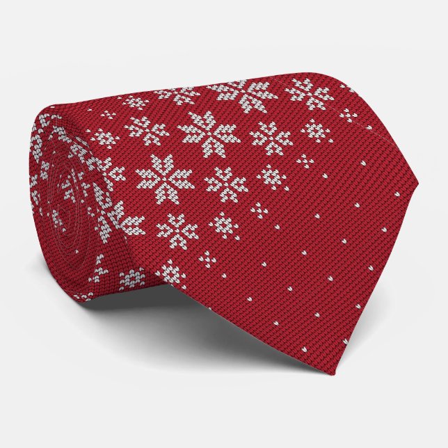 Corbata Elegante patrón de copo de nieve Navidad rojo (Enrollado)