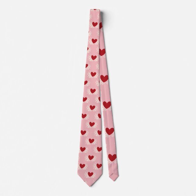 Corbata Elegante patrón de corazón moderno rosa y blanco c (Anverso)