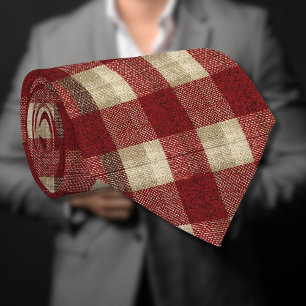 Corbata Elegante patrón de cuadros en burgundy, marfil y r