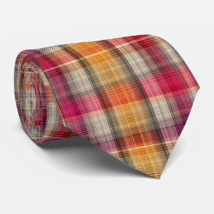 Corbata Elegante patrón de cuadros y gingham rosa y amaril