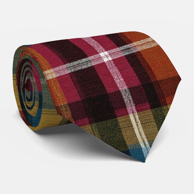 Corbata Elegante patrón de cuadros y gingham rosa y verde (Enrollado)