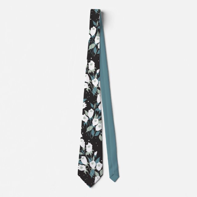 Corbata Elegante Patrón de flor tulipán Fondo negro (Anverso)