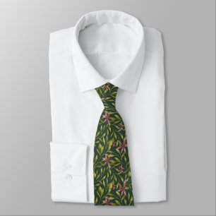 Corbata Elegante patrón de flores rosadas sobre fondo oscu