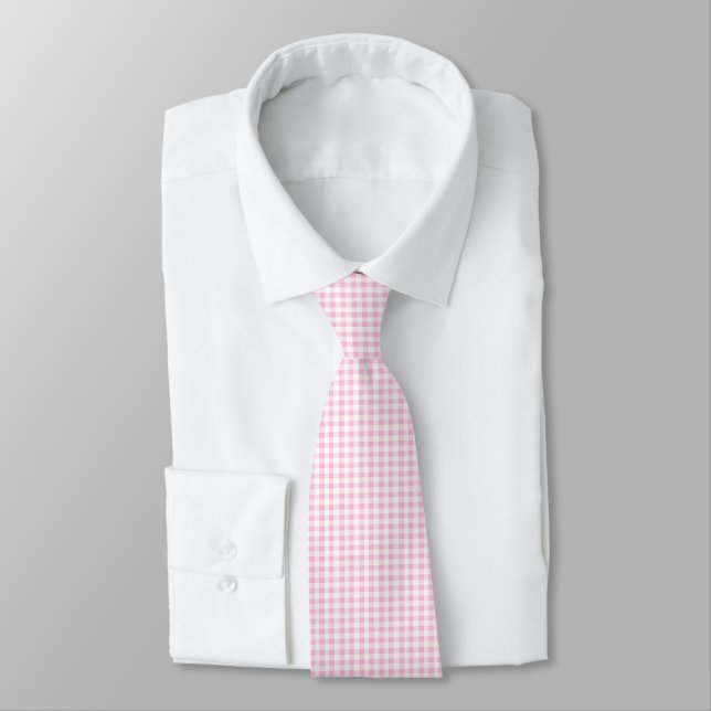 Corbata Elegante patrón de Gingham rosa y Blanco (Atado)