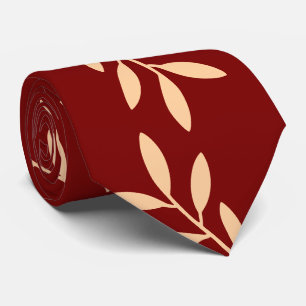 Corbata Elegante patrón de hoja botánica en burgundy y bei