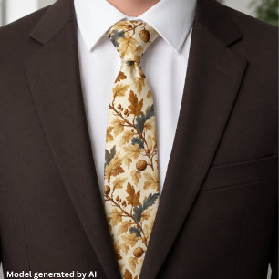 Corbata Elegante patrón de hoja de roble y piña de otoño