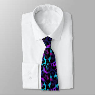 Corbata Elegante patrón de leopardo neón azul púrpura