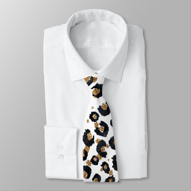 Corbata Elegante patrón de leopardo Purpurina dorado (Atado)