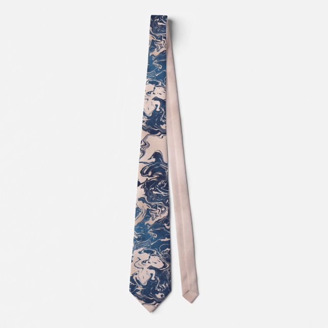 Corbata Elegante Patrón de Mármol de Crema Indigo Rosa (Anverso)