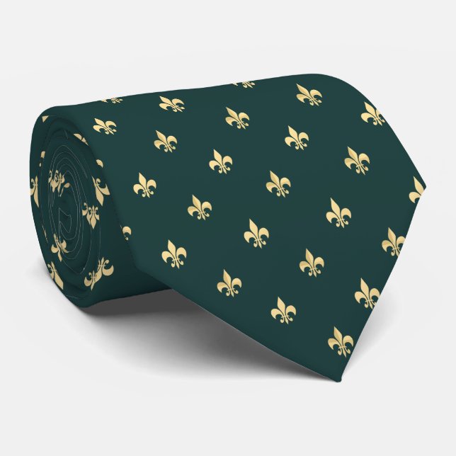 Corbata Elegante patrón de oro verde oscuro de lujo (Enrollado)
