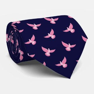 Corbata Elegante patrón de paloma azul de la marina rosa s