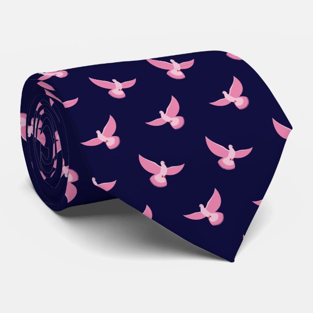 Corbata Elegante patrón de paloma azul de la marina rosa s (Enrollado)