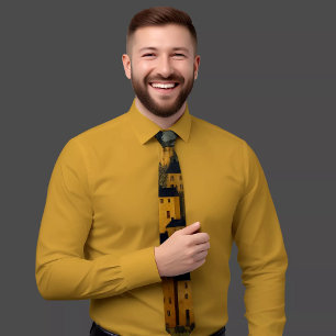 Corbata Elegante patrón de patrón de castillo amarillo
