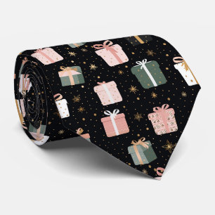 Corbata Elegante Patrón de Regalos de Navidad Negro Festiv