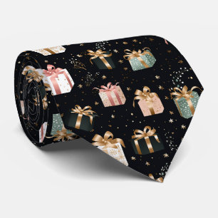 Corbata Elegante Patrón de Regalos de Navidad Negro Festiv