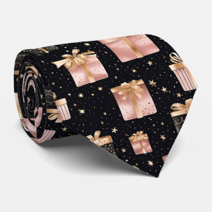 Corbata Elegante Patrón de Regalos de Navidad Negro Festiv