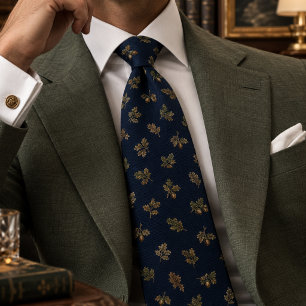 Corbata Elegante Patrón de Roble Azul Marinho Patrimonio