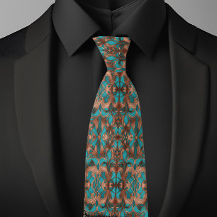 Corbata Elegante patrón de turquesa y cobre