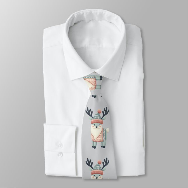 Corbata Elegante patrón divertido de reno nórdico (Atado)