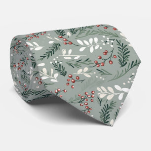 Corbata Elegante patrón festivo de Navidad en verde salvia