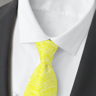 Corbata Elegante patrón floral amarillo limón brillante
