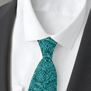Corbata Elegante patrón floral azul turquesa