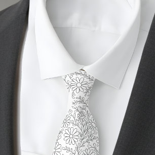 Corbata Elegante patrón floral blanco plateado