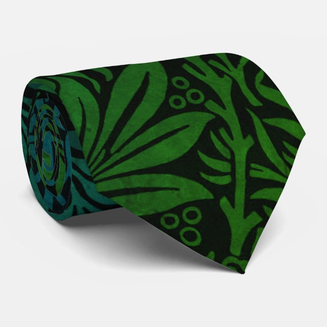 Corbata Elegante patrón floral boho verde (Enrollado)