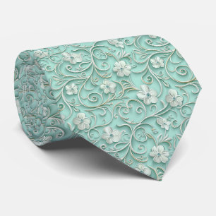 Corbata Elegante patrón floral de azulejos en color azul v