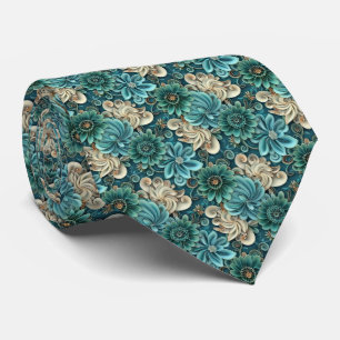 Corbata Elegante patrón floral de azulejos en color azul v