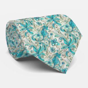 Corbata Elegante patrón floral de azulejos en color azul v