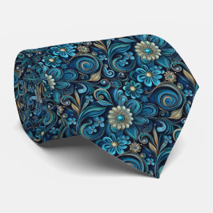 Corbata Elegante patrón floral de azulejos en color verde 
