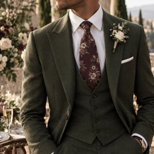 Corbata Elegante patrón floral de herencia de ciruela