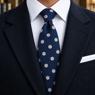 Corbata Elegante patrón floral de margarita grande en azul