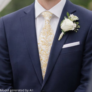 Corbata Elegante patrón floral de oro blanco